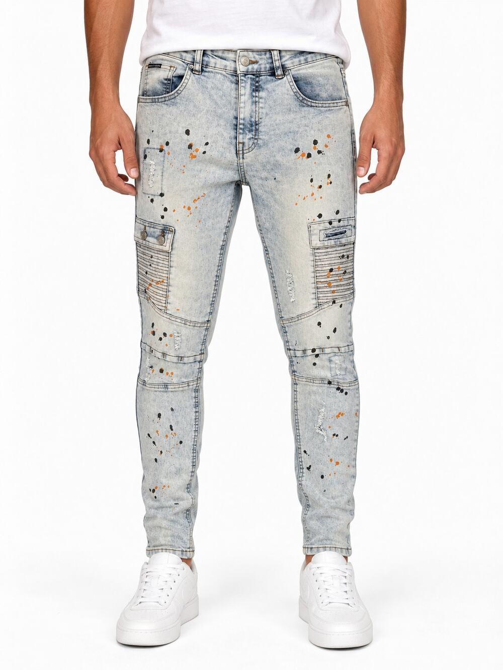 Phat Farm Men's Moto Paint Splatter Skinny Jeans Est 33 Streetwear 80s 90s Y2k
